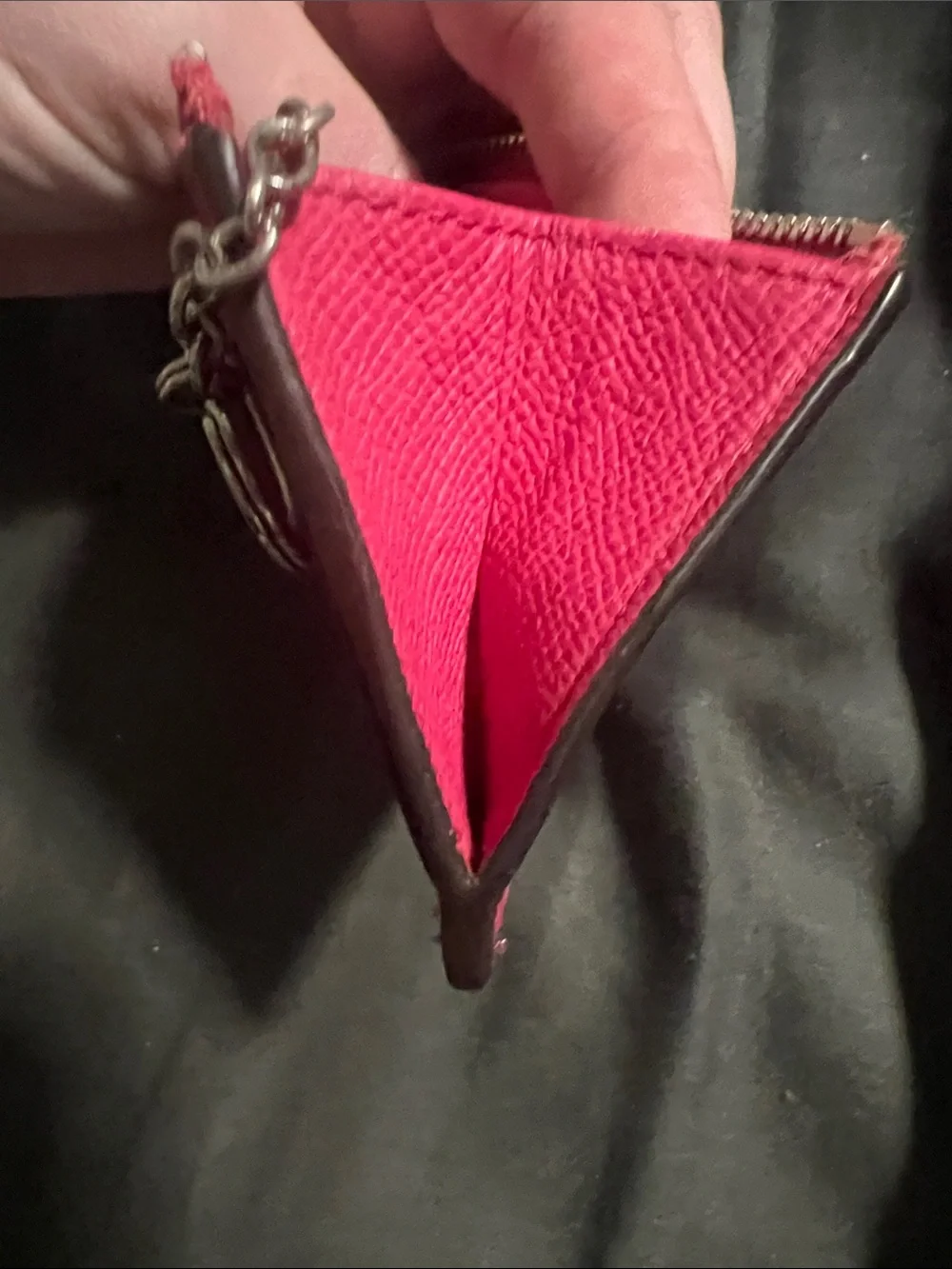 Coach Hot Pink Leather Zip Card Pouch with Keyring